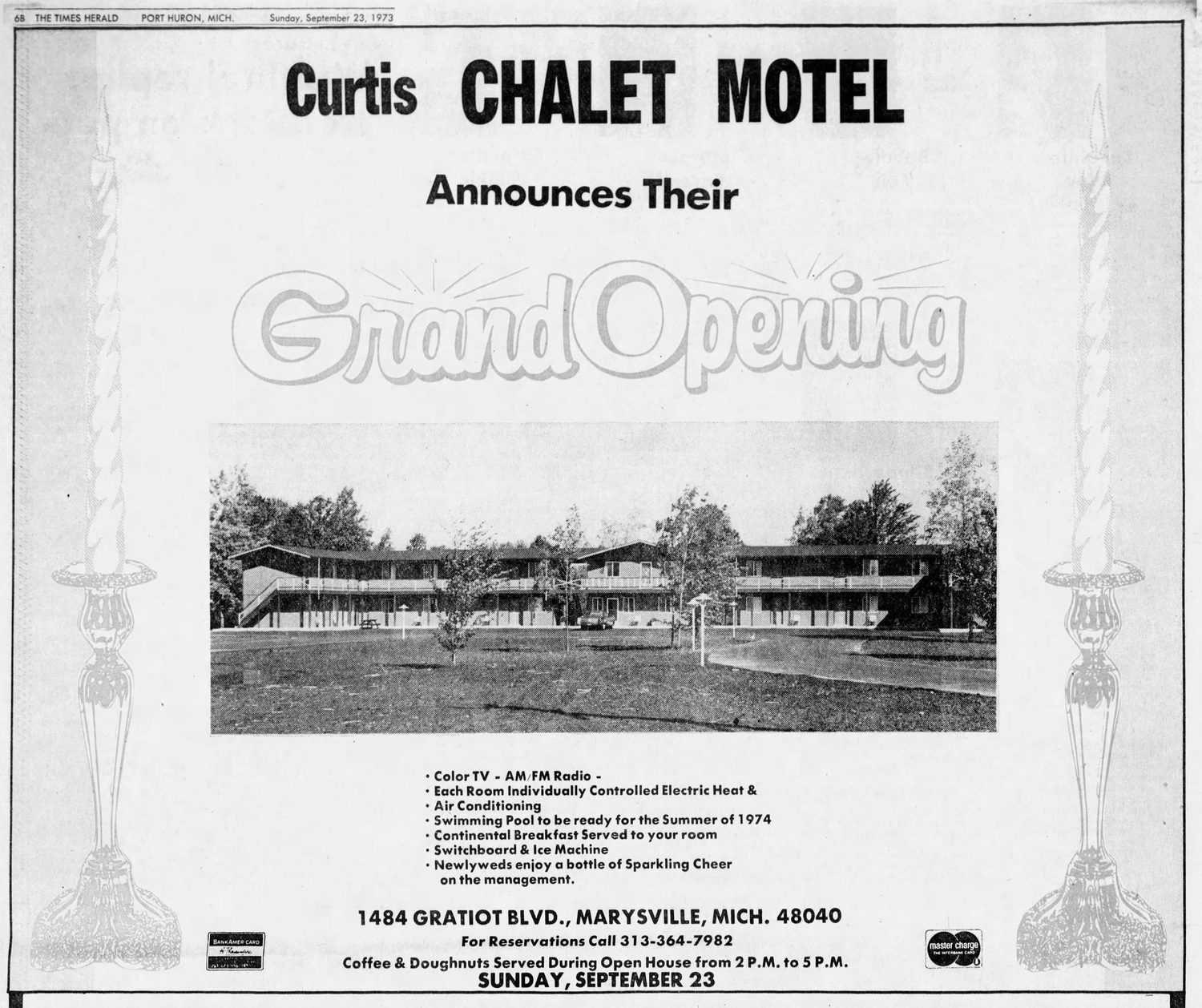 Curtis Chalet Motel - Sept 1973 Grand Opening Ad